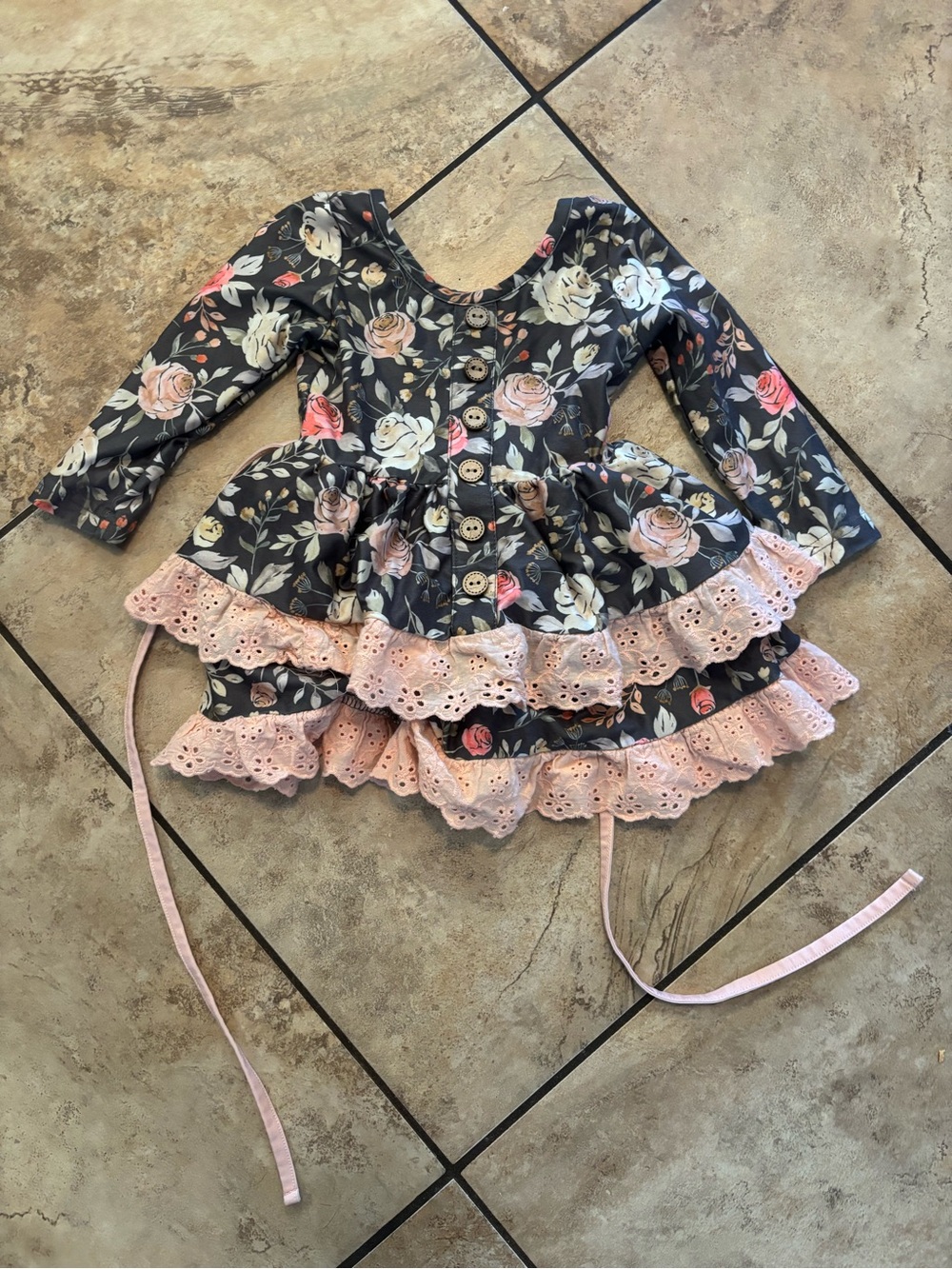 Cheeky Plum Dress with Pink Lace Trim